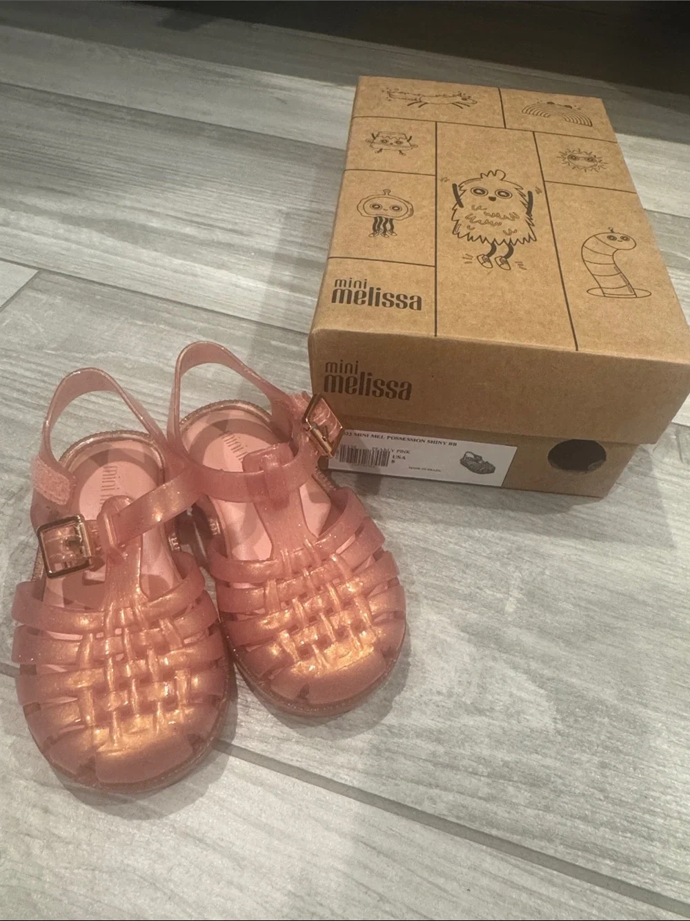 Mini Melissa Rose Gold Shimmery Jelly Sandals with Buckle
